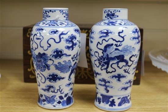 A pair of Chinese blue and white vases